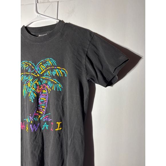 Vintage Oneita Hawaii Palm Tree tee‎ Men's S/M Black Retro Vacation USA made - Picture 4 of 6
